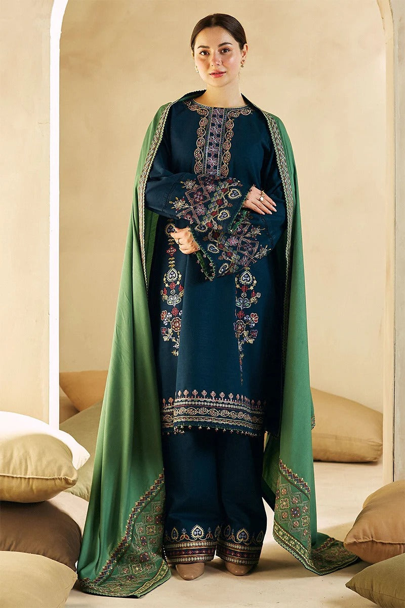 ZARA SHAHJAHAN - 3PC DHANAK EMBROIDERED MI-W77